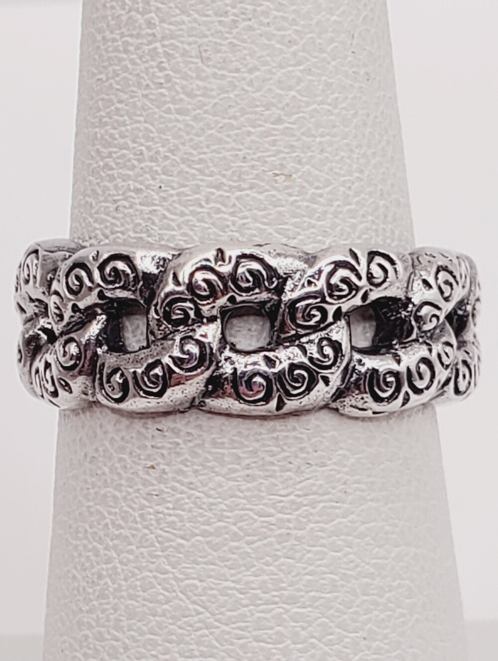 925 Sterling Silver Scroll Link Design Ring
